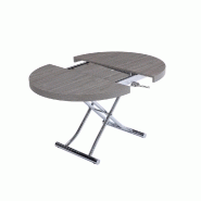 Table basse ronde relevable et extensible SATURNA en chêne gris - Diamètre 105 cm - Plateau extensible à 135 cm_4