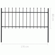 Vidaxl clôture de jardin avec dessus en lance acier 1,7 x 0,8 m noir 144924_4