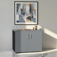 Armoire de bureau avec portes décor bois - MDD - Gris aluminium, Gris anthracite_4