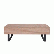 Table basse relevable HAPPY 120x60 cm - Mélaminé chêne avec double plateau et niche de rangement_4