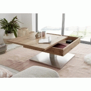 Table basse Monroe - plateau pivotant en placage chêne noueux - piétement métal inox brossé_4