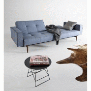 Canapé convertible Splitback Styletto avec accoudoirs - pieds fuseau chêne noyer - tissu Mixed Dance Light Blue_4