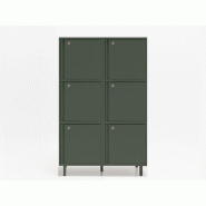 Meuble vestiaires 6 ou 8 cases - MDD - A clé, 2 x 3 cases, Vert bouteille, Petits pieds avec vérins_4