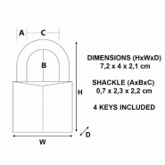 Cadenas à clé MASTER LOCK - laiton massif, largeur 40 mm - anse en acier cémenté et 4 clés réversibles_4