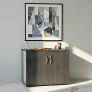 Armoire de bureau avec portes décor bois - MDD - Gris aluminium, Chêne gris_4