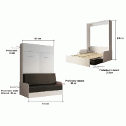 Armoire lit escamotable Dynamo Sofa - Blanc mat avec accoudoirs - Canapé noir - Couchage 140x200 cm_4