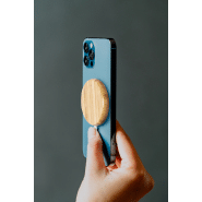 Chargeur sans fil magnétique rapide 10W - Boîtier en bambou avec témoin LED et anneau métallique_4