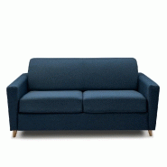Canapé convertible express VIRGOLA - Matelas 16 cm, sommier métallique 160 cm, tissu tweed bleu_4