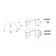 Table polyvalente demi-ronde hauteur fixe ou réglable en hauteur So Granada_4