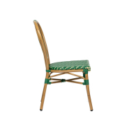 Chaise de terrasse verte et beige, résistante et facile à ranger