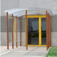 Abri Bridge - Longueur 2350 mm, Hauteur 2300 mm, Profondeur 1220 à 3300 mm, Piliers en bois exotique, Parois en plexi, Toit en polycarbonate_4