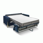 Canapé convertible express Odacio - sommier à lattes 140 cm, têtières réglables, matelas 16 cm, pieds dorés, velours bleu nuit_4