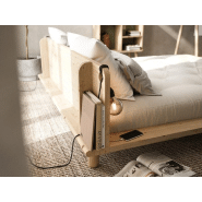 Lit futon PEEK Bed en pin massif laqué naturel - Couchage 140x200 cm avec 2 lampes de chevet_4