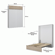 Armoire lit escamotable Aladyno - Blanc mat et bandeau chêne - 140x200 cm avec système d'ouverture assistée_4