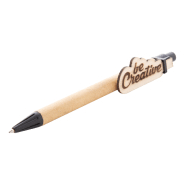 Stylo à bille en papier recyclé - Clip en bois personnalisable - Encre bleue_4