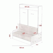Armoire lit escamotable Dynamo Sofa - Canapé accoudoirs blanc mat et microfibre gris - Couchage 140x200 cm avec ouverture assistée_4