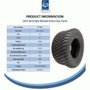 16x7.50-8 Lawnmower Tyre  Tube 4ply Turf Grass Wanda P332 E-Marked Road Legal_4