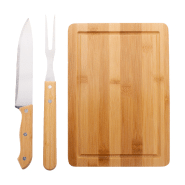 Set pour découper la viande - planche en bambou, fourchette et couteau en acier inoxydable_4