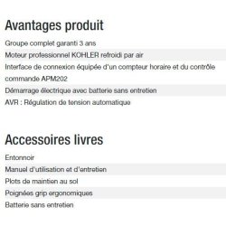 Technic 6500 A AVR UK C5 - Groupe électrogène Kohler - Puissance max 6,30 kW - 50 Hz - 230 V