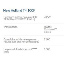 T4.100F Tracteur agricole - New Holland - Puissance maximale 73/99 kW/ch - Cabine VisionView™, moteur FPT Industrial F5C Tier 4A, transmission Dual Command™