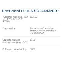 T5.110 Auto Command - Tracteur agricole New Holland - 110 ch - Transmission à variation continue