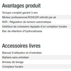 Diesel 6500 ta silence avr c5 groupe électrogène - kohler - puissance max (kw) 5.20