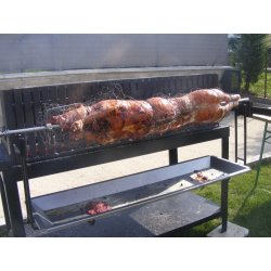 Tourne broche gaz méchoui maxi 40 kg, avec bac de récupération des jus inox