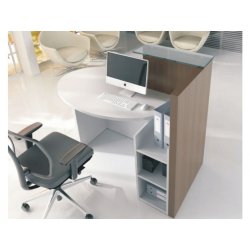 Banque d'accueil compacte et fonctionnelle - OVO pour petit espace avec plateau en verre