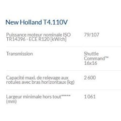 T4.110V tracteur agricole - New Holland - puissance maxi 79/107 kW/ch - cabine VisionView et transmission Dual Command