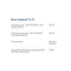 T5.75 tracteur agricole New Holland - 55/75 kW/CH - cabine VisionView™, moteur FPT F5C Tier 4A, transmission Dual Command™ 40 km/h ECO