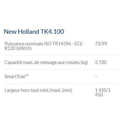 Tk4.100 tracteur agricole - New Holland - chenilles SmartTrax™ - Steering-O-Matic™ Plus - 74 à 99 ch