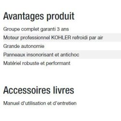Prestige 3000 groupe électrogène - Kohler - 2,80 kW puissance maximale - 230V - 50Hz