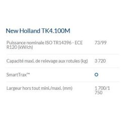 Tk4.100m tracteur agricole - New Holland - 99 ch, chenilles SmartTrax et Steering-O-Matic Plus
