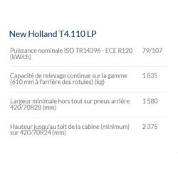 T4.110 LP tracteur agricole - New Holland - Puissance maxi 79/107 kW/CH - Profil surbaissé et grande stabilité
