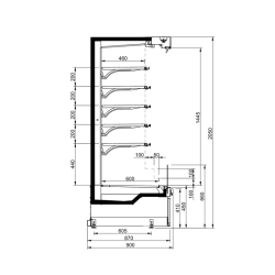 Vitrine réfrigérée verticale PENCIL MODULAR - 5 niveaux, 0°C à +2°C, sans porte, LED, 937 mm x 900 mm x 2050 mm