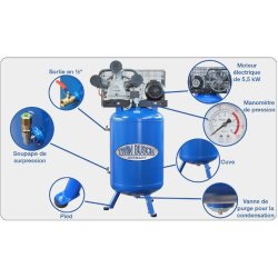 Tw 2801s - compresseur à air comprimé cuve verticale 270 l - twin busch - 880 l / min