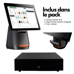 Caisse enregistreuse tactile tous commerces - pack tout inclus avec écran 15 pouces, logiciel NF525 et accessoires