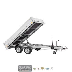 Remorque Benne SARIS - K1356 - 356 x 170 cm - PTAC : 2700 kg - 2 Essieux - Freinée - Neuve - Idéale pour Bricolage, Jardinage, et Transport de Matériaux Lourds