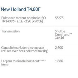 T4.80f tracteur agricole - New Holland - 75 kW/107 ch - moteur 4 cylindres Tier 4A - cabine Blue Cab™ 4