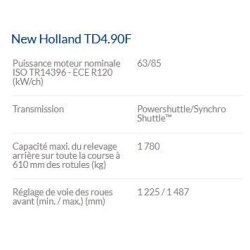 Tracteur agricole TD4.90F - New Holland - 85 ch - moteur Phase 3B - inverseur hydraulique Powershuttle