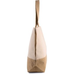 Sac shopping en toiles de coton et jute - Grand fourre-tout avec fond laminé - Poche intérieure zippée - Réf: KI0235