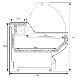 Vitrine réfrigérée service-arrière 1500 mm + réserves réfrigérées