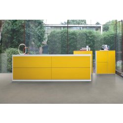 Banque d'accueil VOGUE - lignes épurées et habillage géométrique - personnalisable en coloris et modules