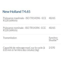 Tracteur agricole T4.65 - New Holland - 48/65 kW/ch - Moteur Common Rail Tier 4B - Cabine deluxe VisionView™
