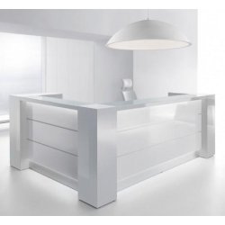 Bureau d'accueil lumineux Valde avec rangements intégrées - MDD - Blanc brillant, Gauche, 191