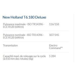 T6.180 Deluxe Tracteur Agricole - New Holland - Puissance Maxi 116/158 kW/Ch - Confort et Performance Modernes