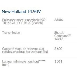 T4.90V Tracteur agricole - New Holland - Puissance maximale 63/86 kW/ch - Compact et polyvalent