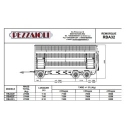 Bba32 - remorque bétaillère - carrozzeria pezzaioli - essieux jumelés simples fixes de 10000 kg