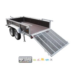 Remorque polyvalente Lider en bois freinée - 2 essieux - PTAC : 1300 kg - 251 x 133 cm - Référence 41480