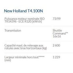 T4.100N Tracteur agricole - New Holland - Puissance maximale 73/99 kW/ch - Cabine VisionView™ et Transmission Dual Command™